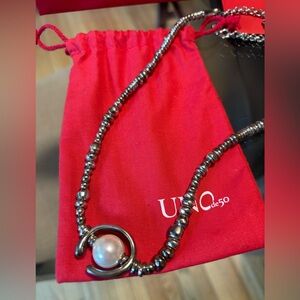Pre-Owned Uno De 50 Sterling silver-plated leather necklace with pearl